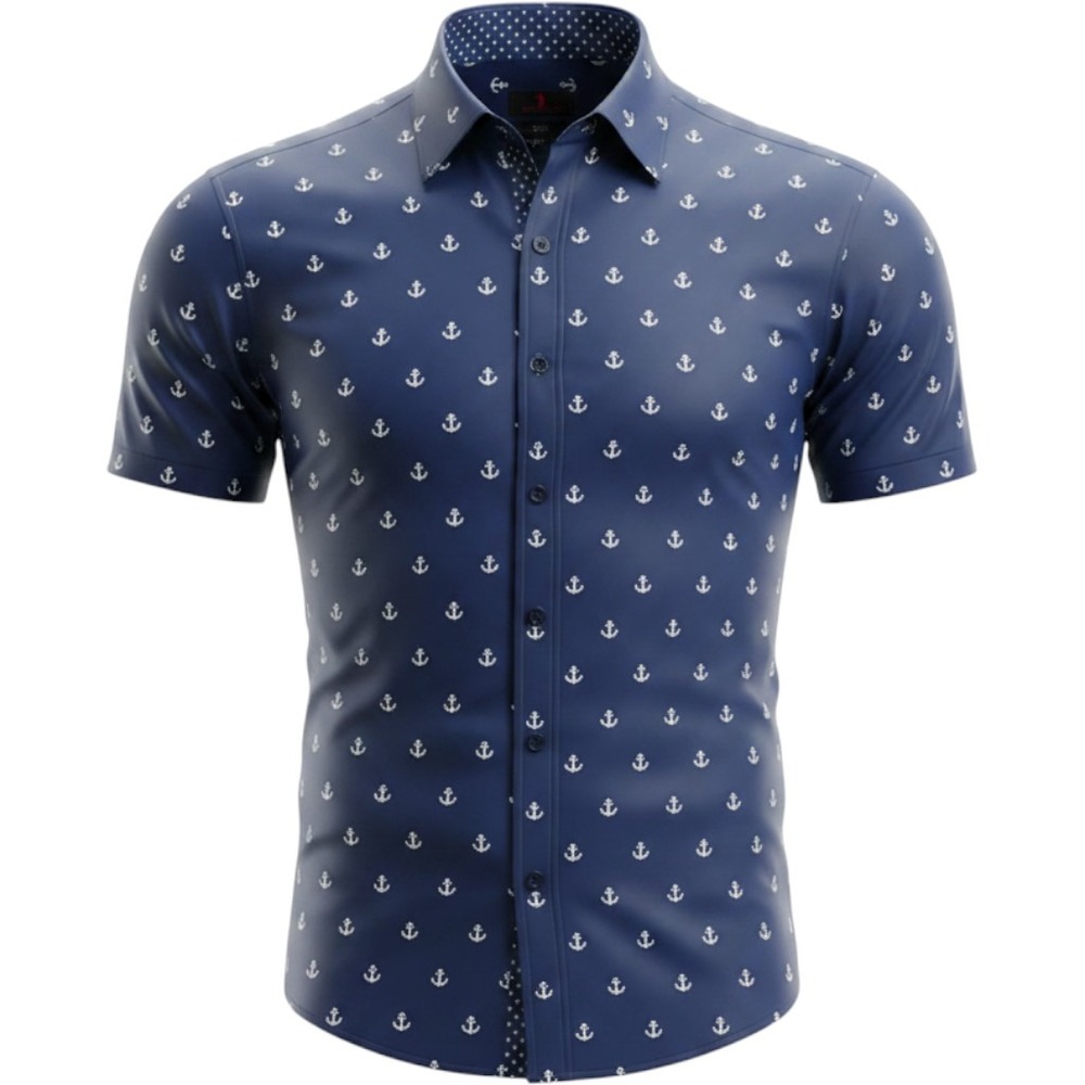 BC Collection Anchor Print Shirt Mens 2XL Navy Blue NEW Short Sleeve Button Up‎